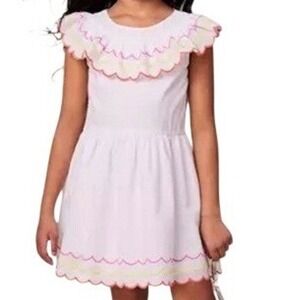 Janie and Jack Girls Dress White Embroidered Ruffle Scalloped Trim Size 4